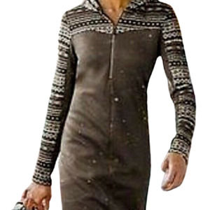 Athleta Fair Isle Nordic Dress Hooded 1/2 Zip Vintage Sweater Dress Taupe - XL